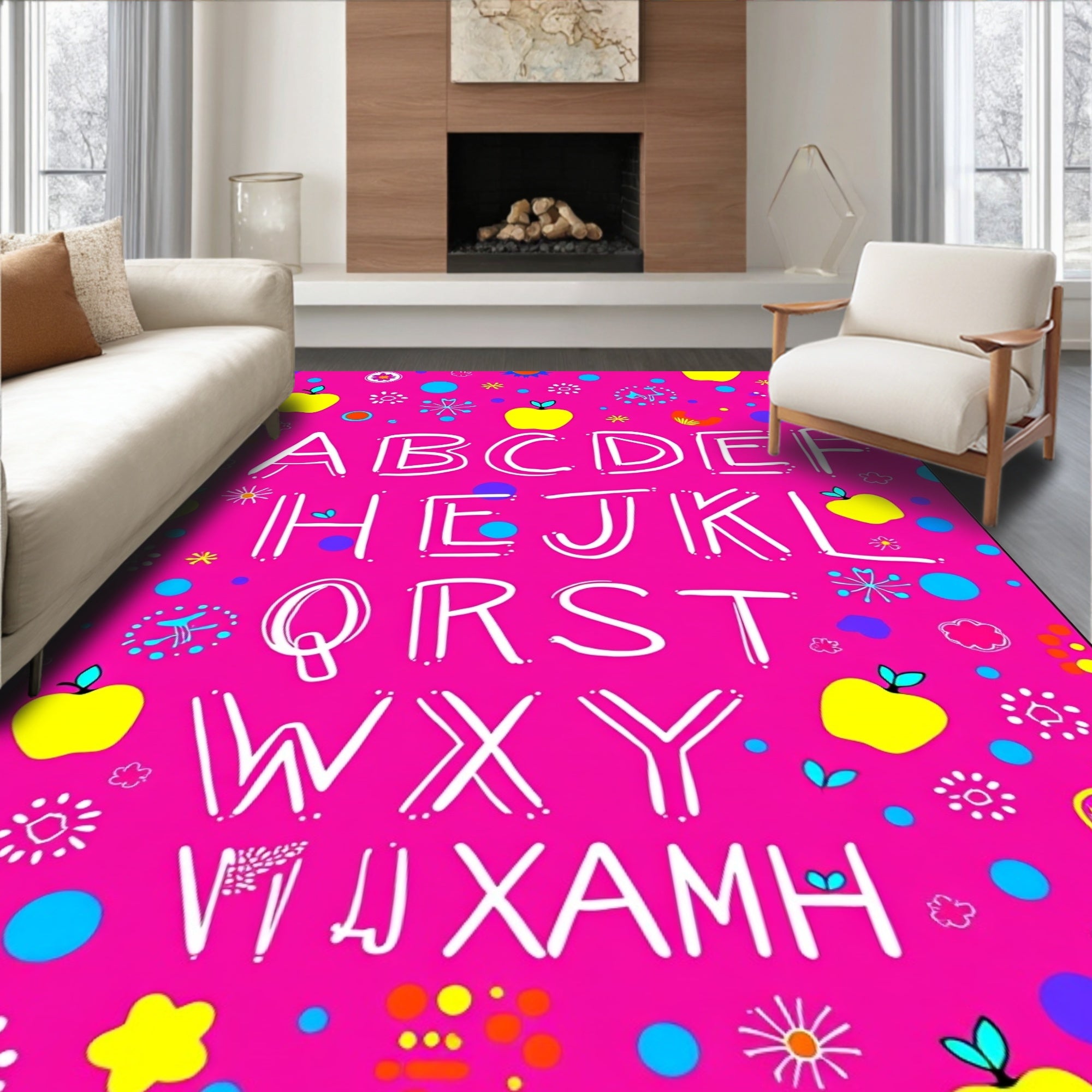Pink Alphabet Garden Rug
