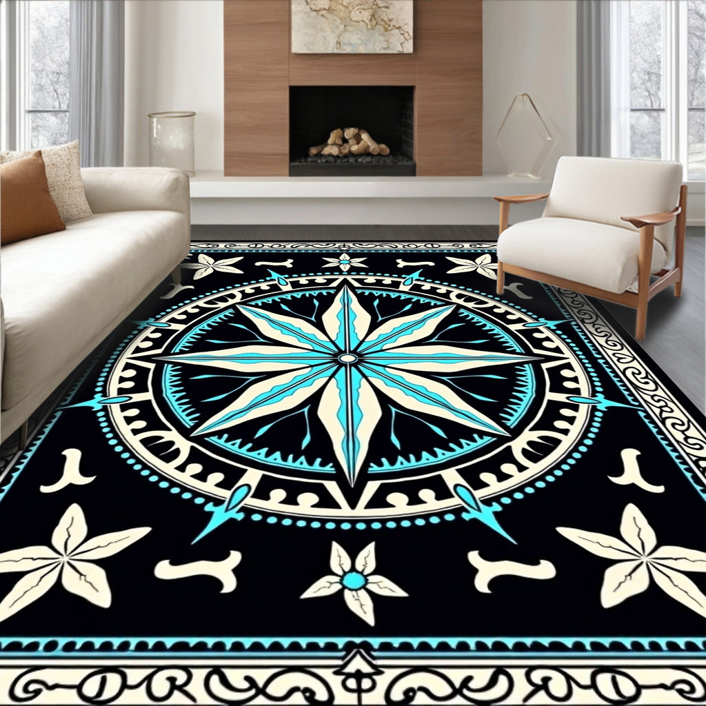 Nautical Black Aqua Starburst Rug