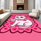 Cute Pink Cat Hearts Paw Prints Rug