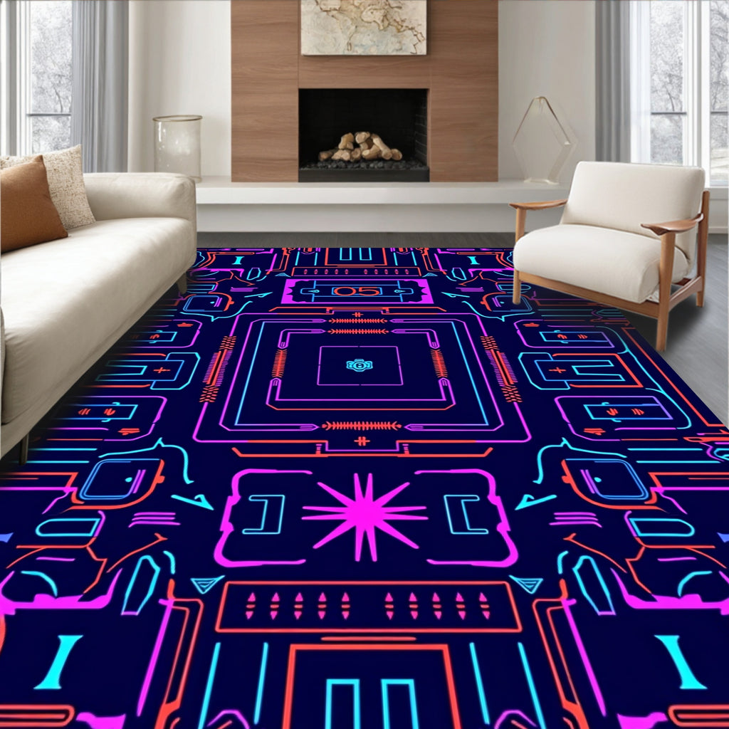 Circuit Board Neon Abstract Lines Rug
