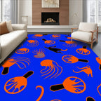 Vivid Blue Orange Jellyfish Creatures Rug