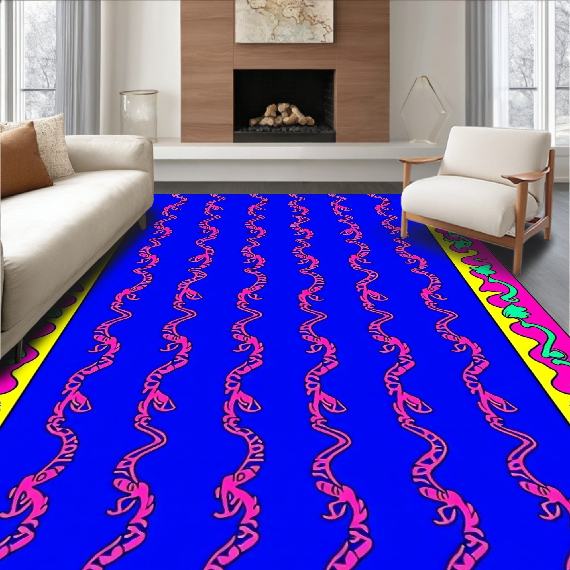 Bold Pink Serpent Vertical Stripe Rug