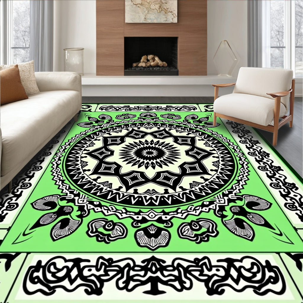 Lime Green Black Central Star Medallion Rug