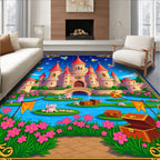 Whimsical Pink Fairy Castle Landscape Rug
