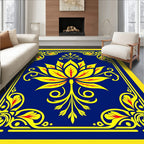 Vibrant Yellow Lotus Blue Border Rug