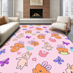 Playful Orange Bunnies Blue Butterflies Pink Hearts Rug