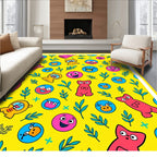 Vibrant Yellow Cartoon Character Collage Rug