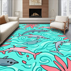 Aqua Dolphins Coral Sea Life Rug
