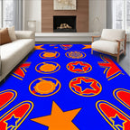 Vibrant Blue Orange Starburst Circles Rug