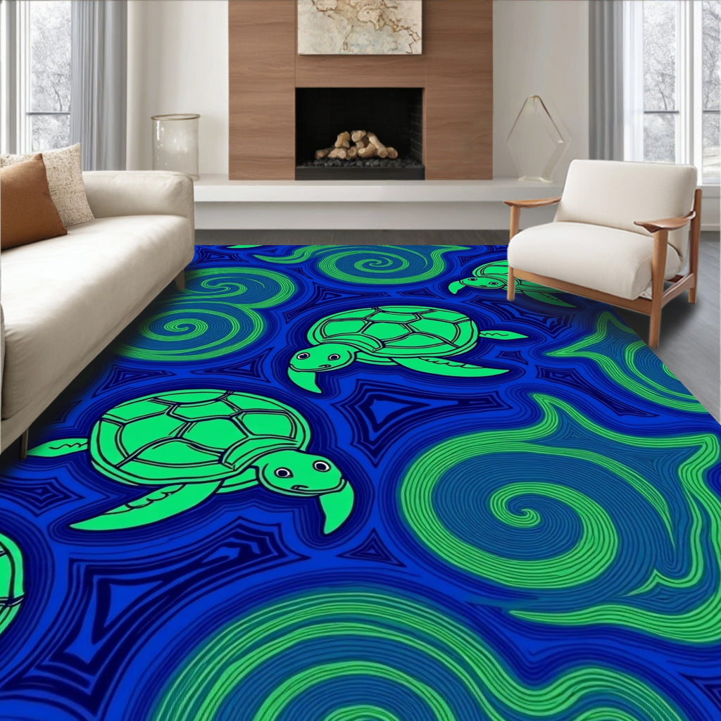Oceanic Blue Green Sea Turtle Swirls Rug
