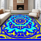 Bold Yellow Blue Floral Medallion Rug