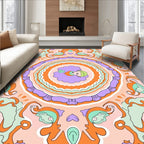 Whimsical Orange Lavender Swirl Medallion Rug