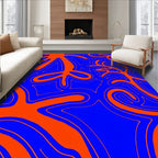 Vibrant Blue Orange Abstract Swirl Rug