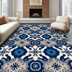 Navy Blue Ivory Geometric Starburst Rug