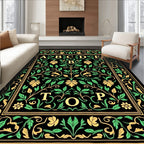 Black Emerald Floral Alphabet Border Rug
