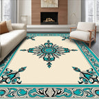 Turquoise Floral Medallion Classic Border Rug