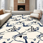 Dark Blue Abstract Whimsical Birds Rug