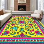 Vibrant Yellow Whimsical Creatures Floral Rug