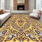 Yellow Burgundy Oval Leaf Scroll Rug