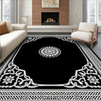 Intricate White Mandala Floral Border Rug