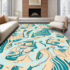 Abstract Teal Peach Organic Flow Rug