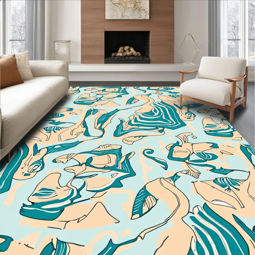 Abstract Teal Peach Organic Flow Rug