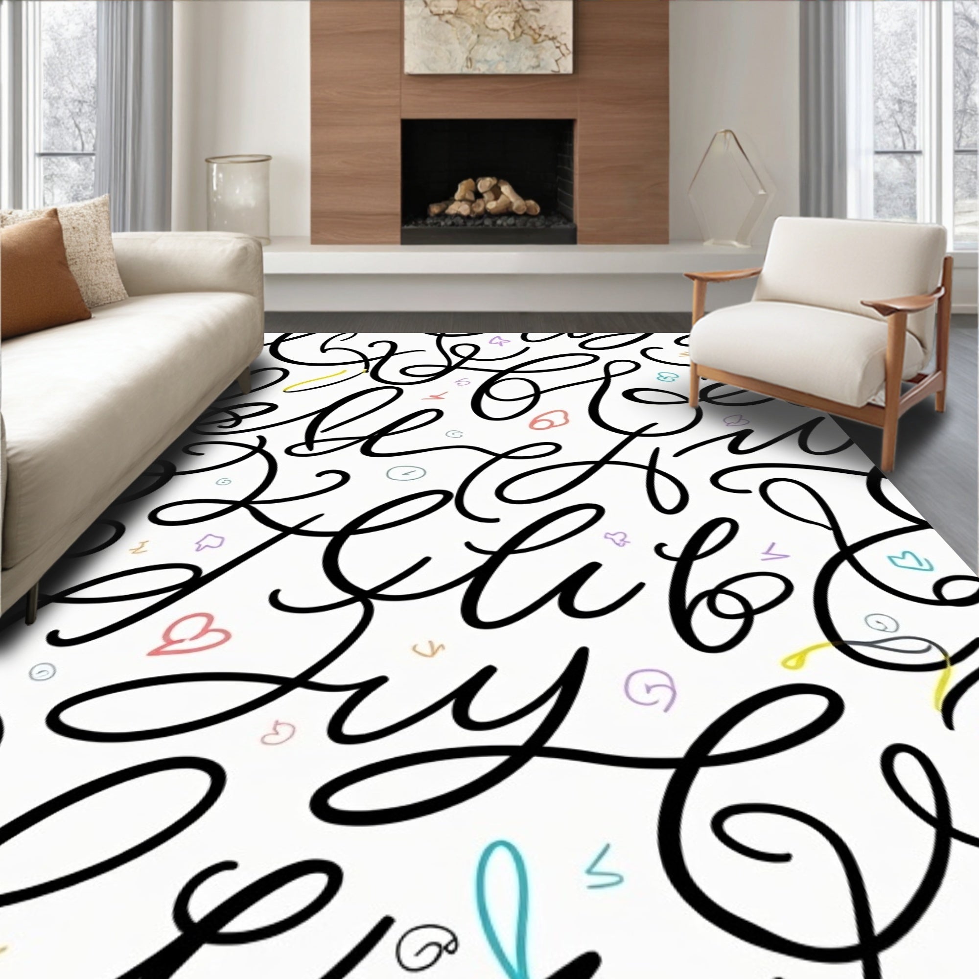 Scripted Letters Pastel Scribble Rug