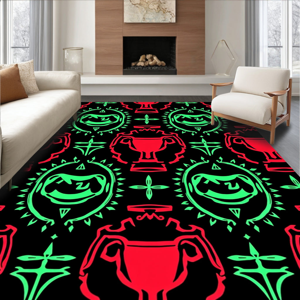 Bold Red Green Trophy Medallion Rug