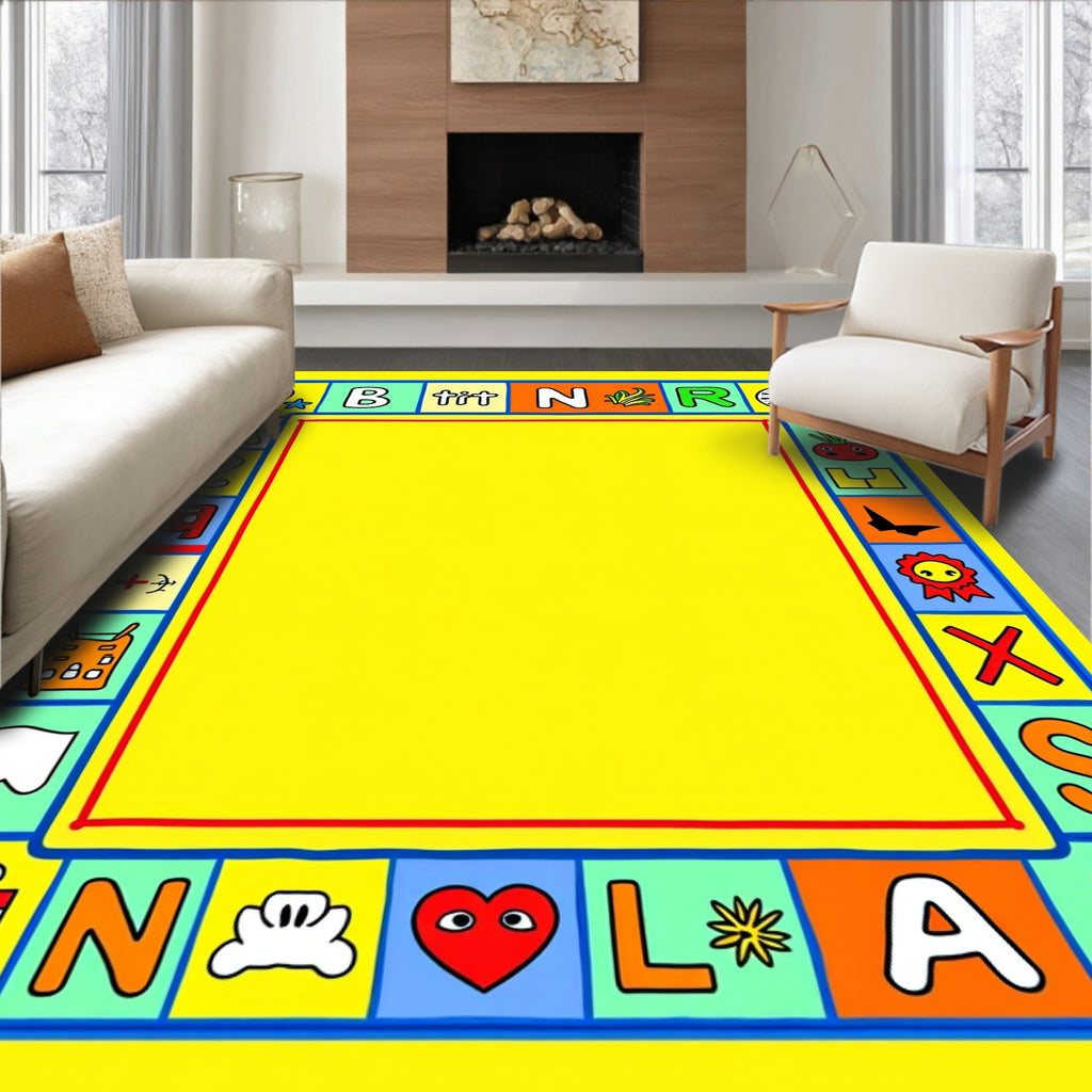 Playful Alphabet Border Yellow Rug