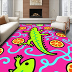 Bright Pink Lime Orange Lizard Swirl Rug