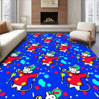 Playful Red Mouse Colorful Confetti Blue Rug