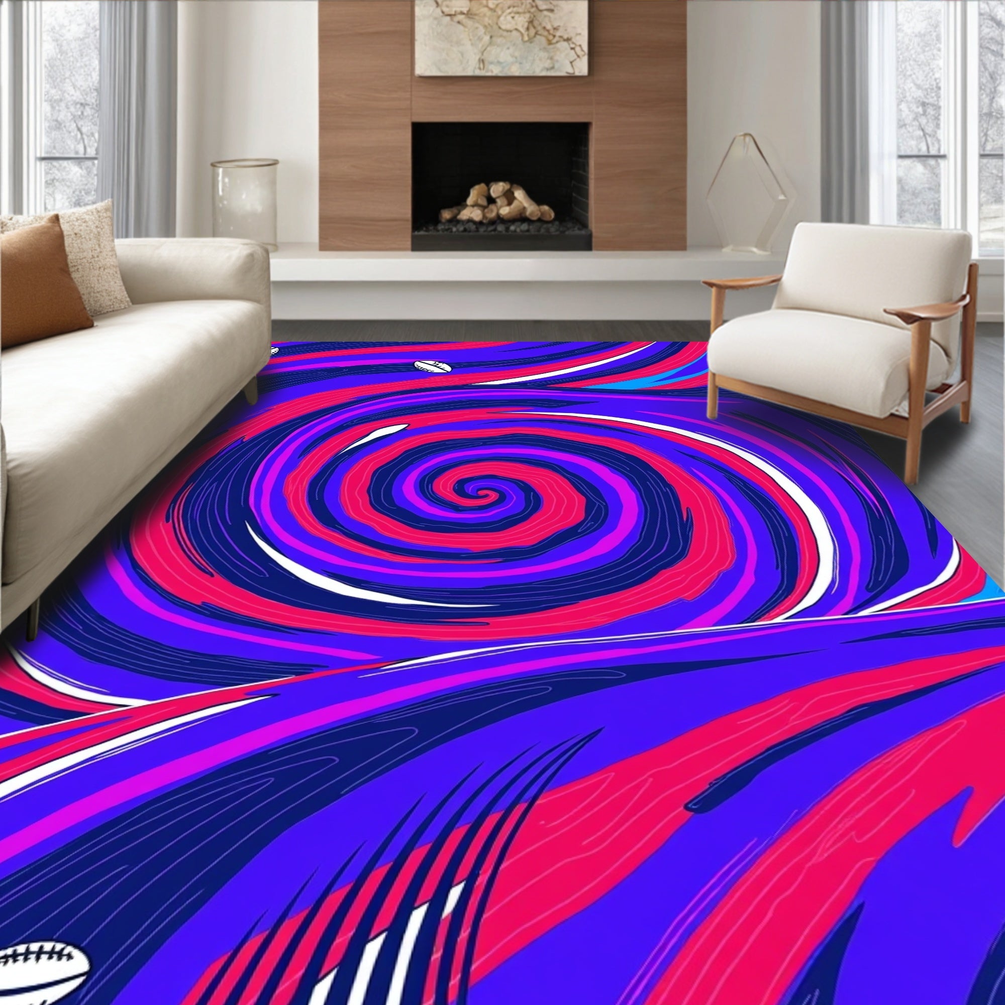 Vibrant Blue Pink Swirl Rug