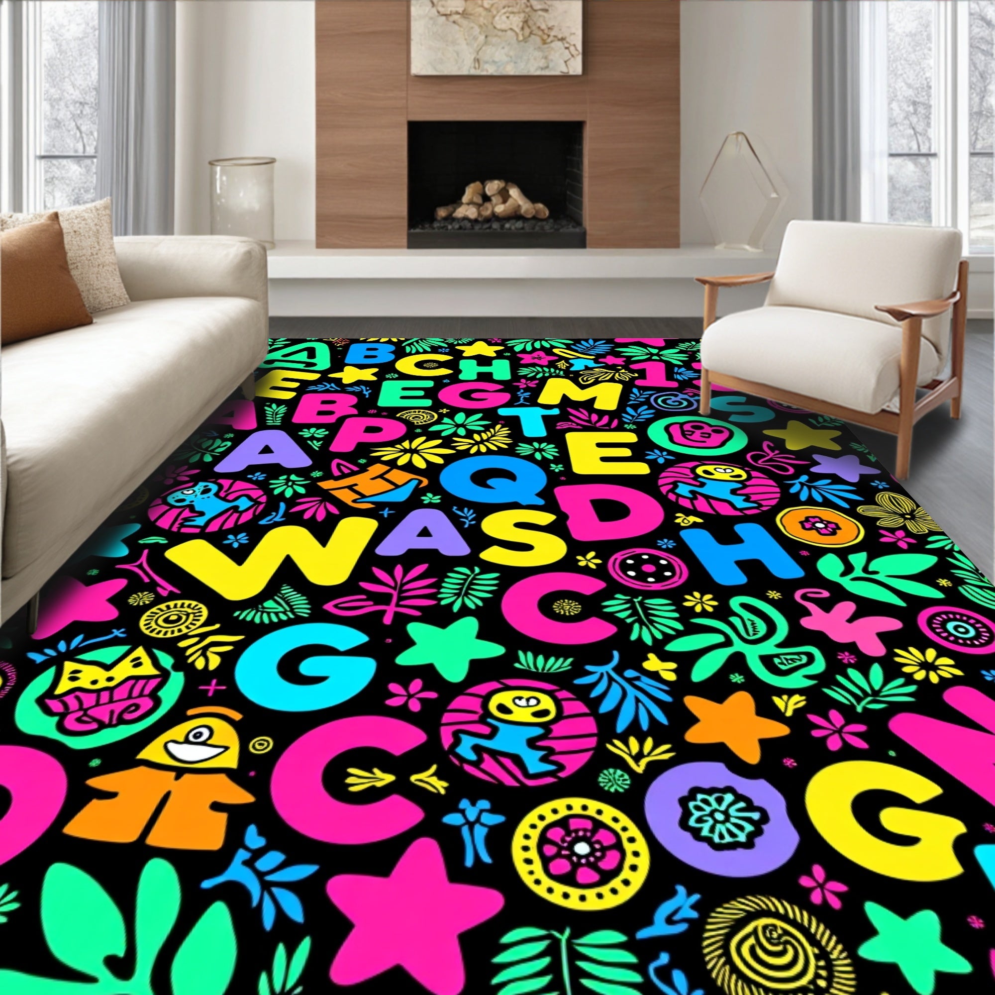 Vibrant Alphabet Tropical Foliage Rug