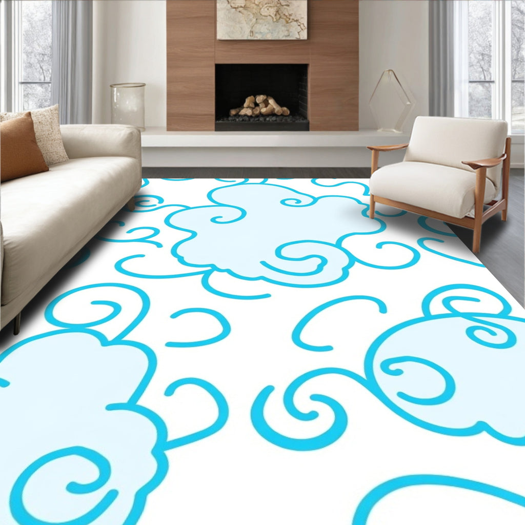 Light Blue Swirling Cloud Meadow Rug