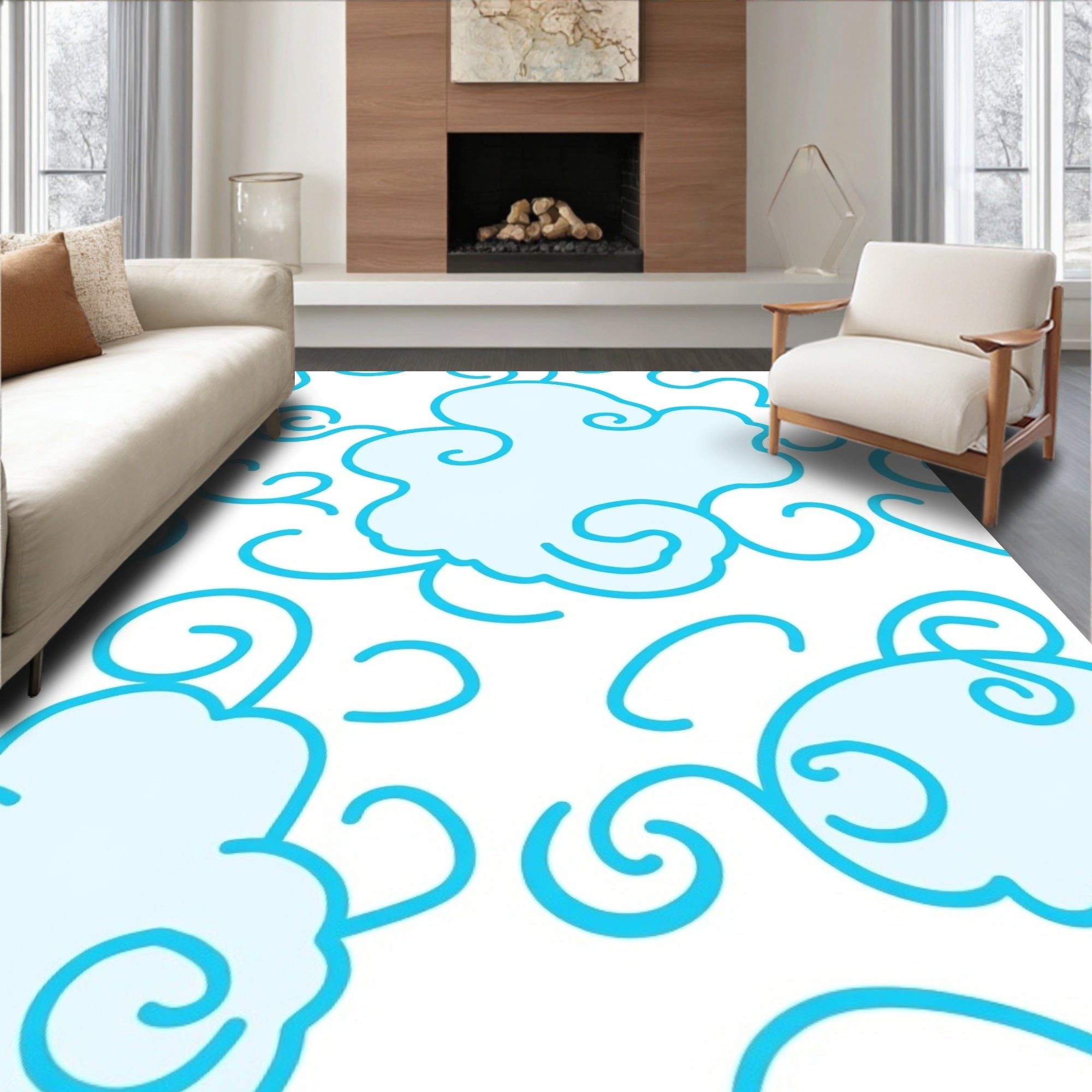 Light Blue Swirling Cloud Meadow Rug