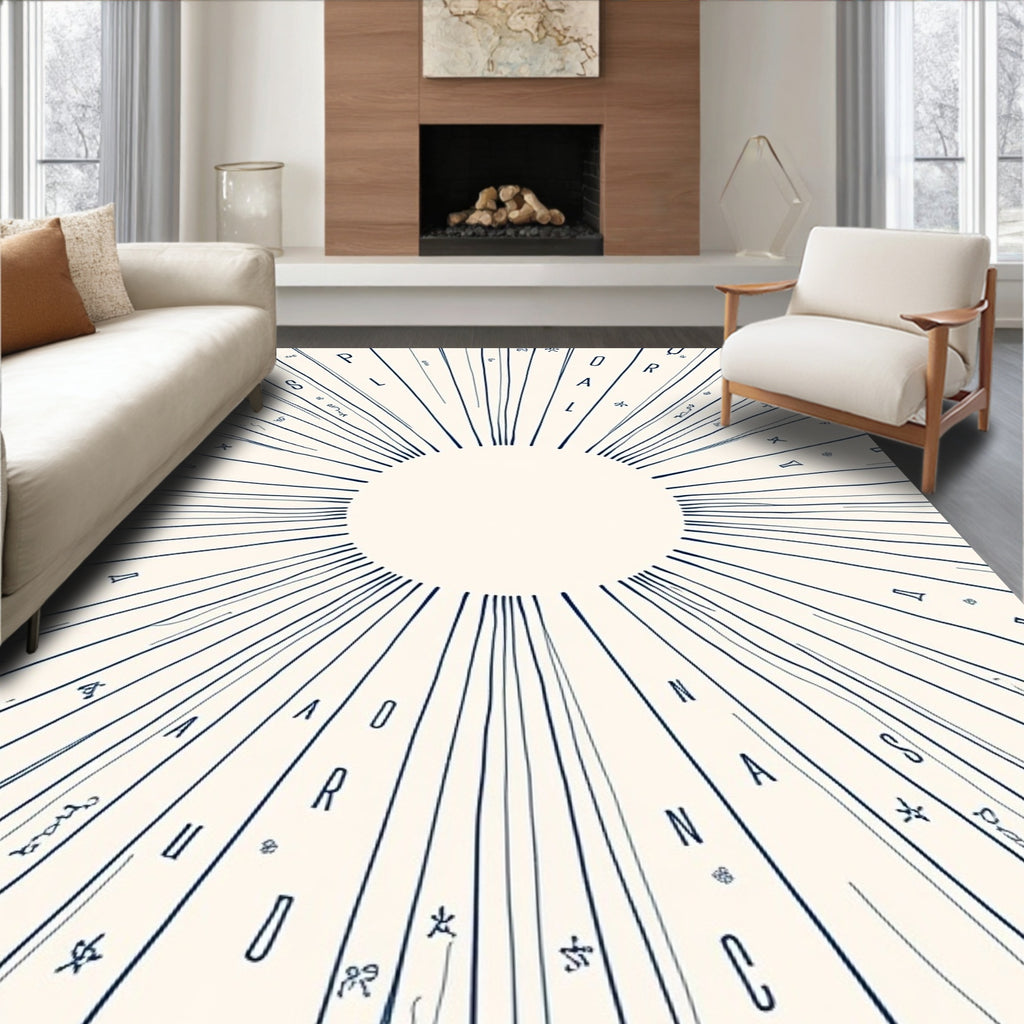 Radiant Celestial Sunburst Blue Lines Rug