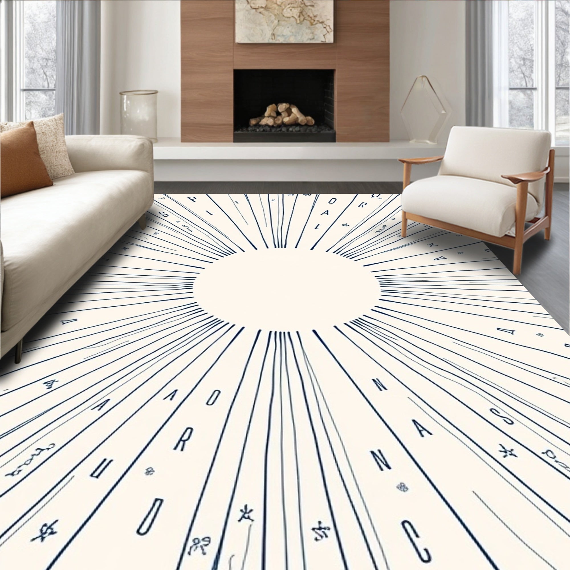 Radiant Celestial Sunburst Blue Lines Rug