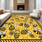 Whimsical Yellow Bee Flower Honeycomb Rug