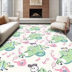 Whimsical Green Creature Pink Swirls Rug