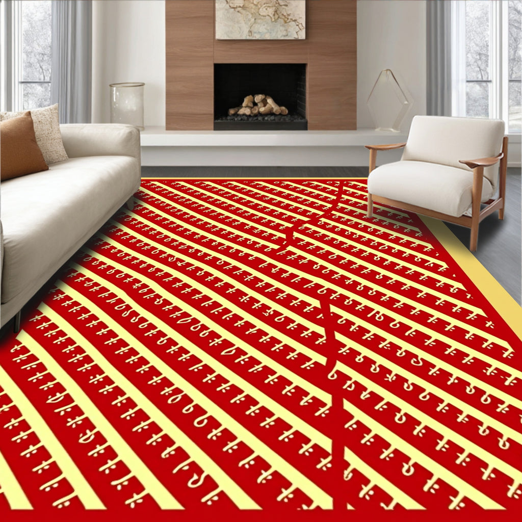 Bold Red Yellow Diagonal Script Rug