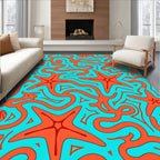 Vibrant Coral Starfish Swirls Rug