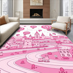 Whimsical Pink Hot Air Balloon Castle Landscape Rug