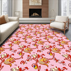 Whimsical Red Floral Vine Pink Rug