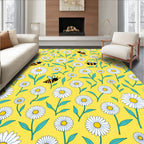 Yellow Daisy Bee Meadow Print Rug