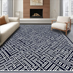 Deep Navy White Geometric Maze Rug