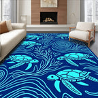 Aquatic Blue Sea Turtle Swirl Rug