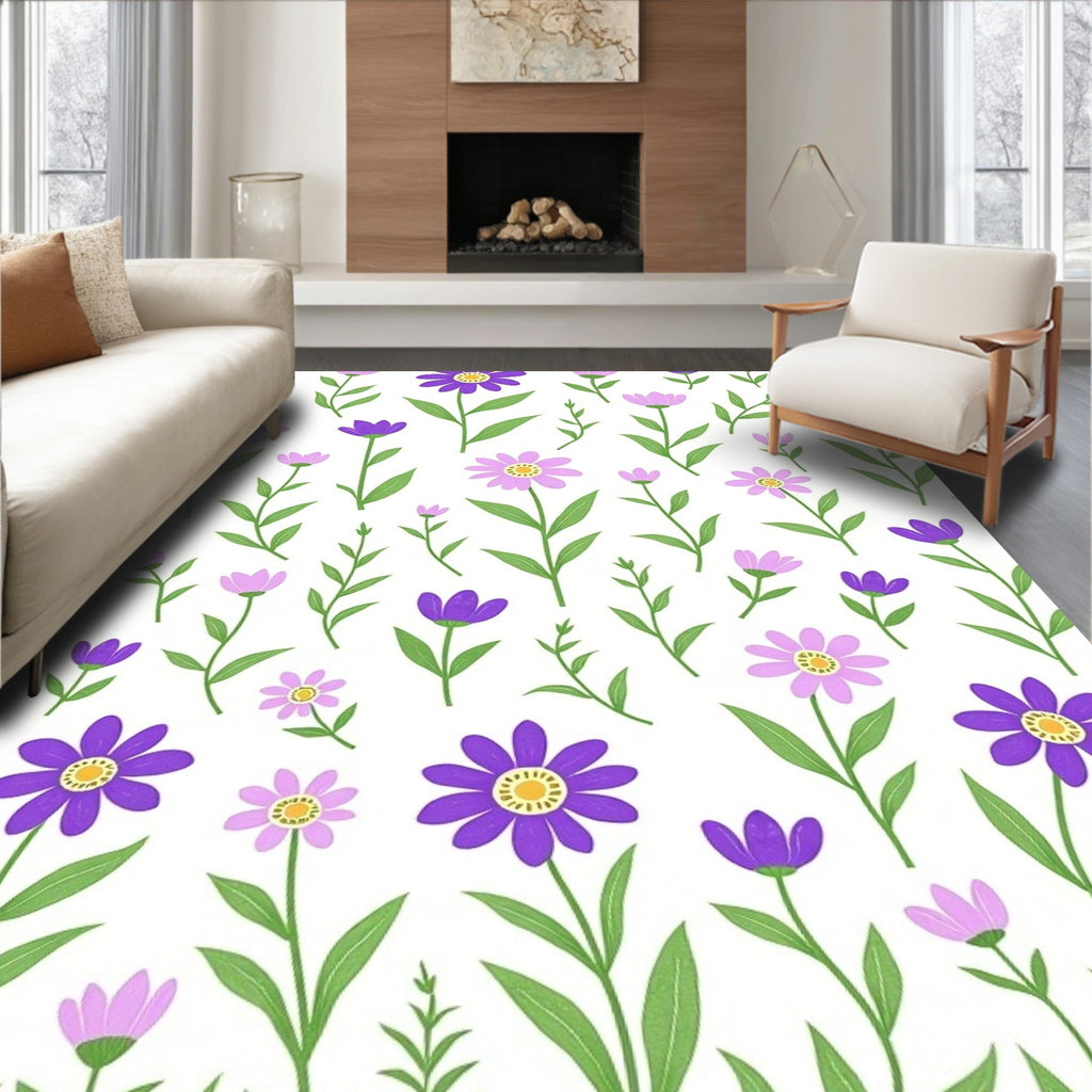 Purple Pink Garden Flower Meadow Rug