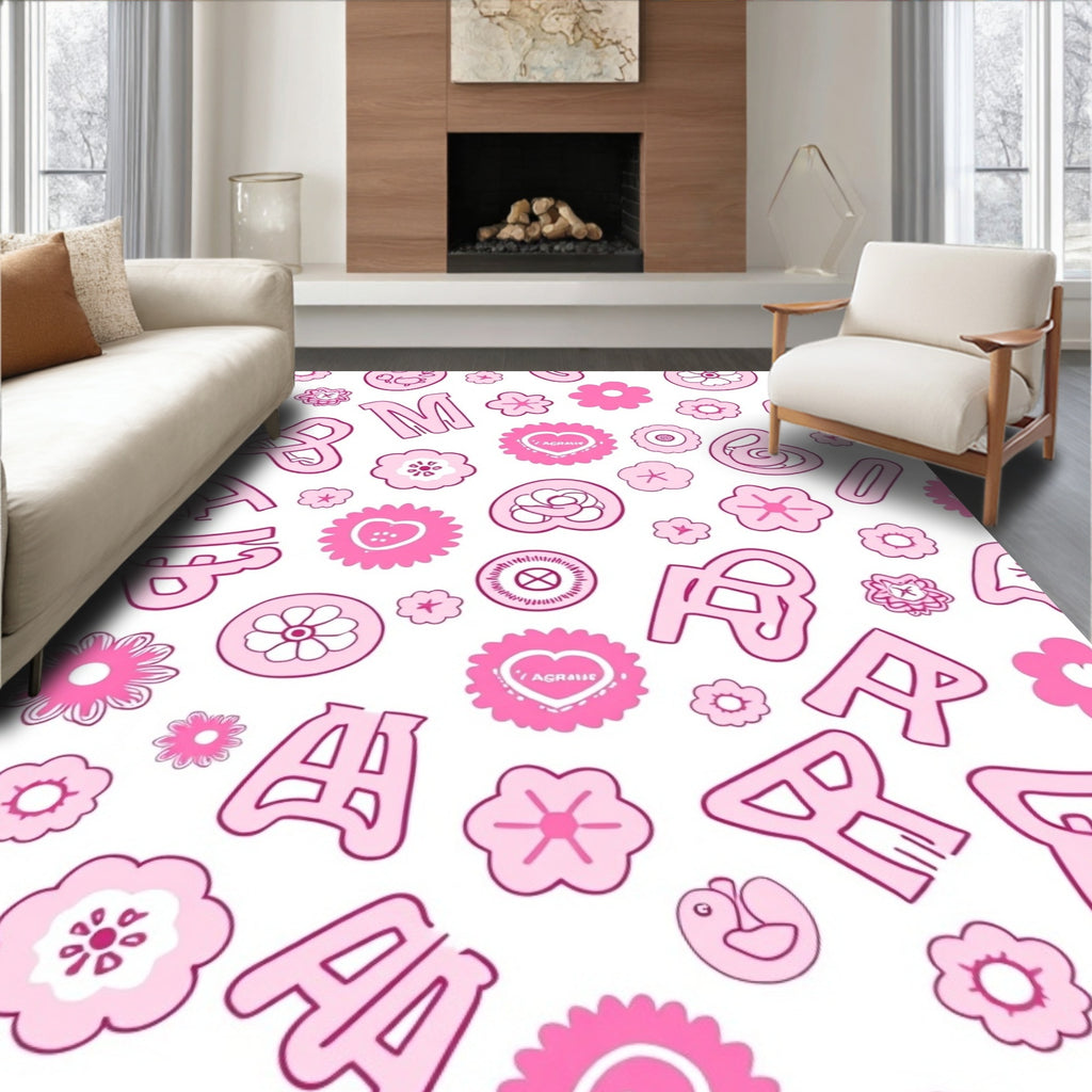 Pink Floral Alphabet Confetti Rug