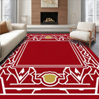 Crimson White Geometric Crest Rug