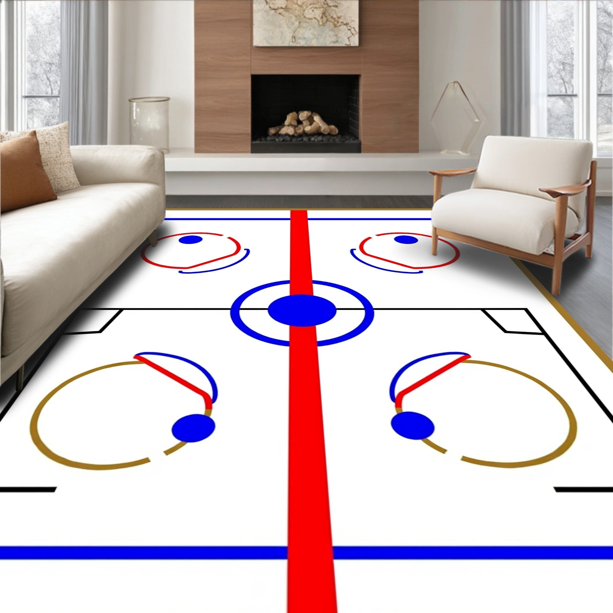 Abstract Hockey Rink Circle Geometric Rug